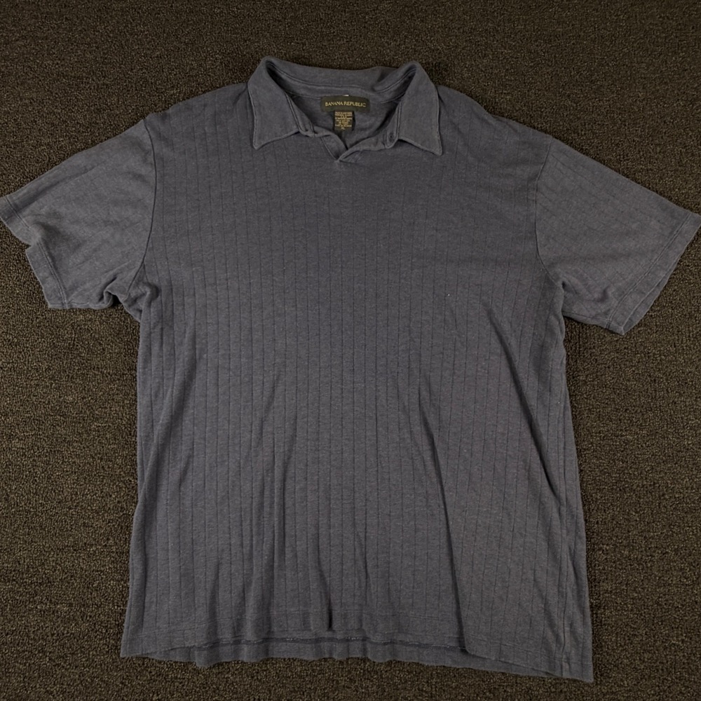 Banana Republic Polo Mens XL Ribbed Blue Short Sleeve EUC